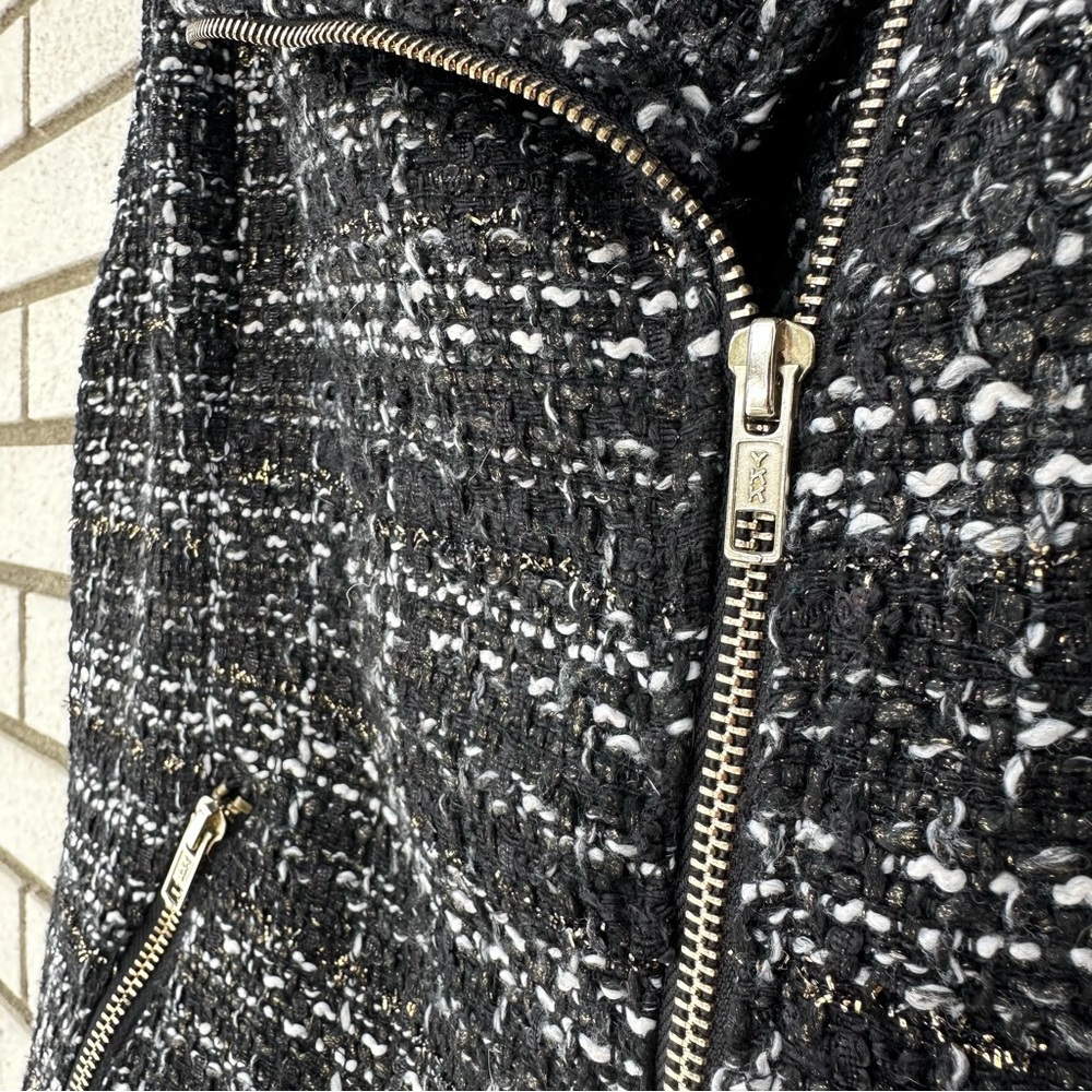 Tinley Road Black White Boucle Moto Vest Gold Zip Tweed S Academia Classic - Picture 5 of 11